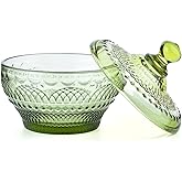 Sungmor Vintage Embossed Glass Candy Storage Jars w/Lid, Small Decorative Colorful Candy Dishes Green Cookie Container, Pretty Covered Bowls for Chocolate Dessert Icecream Buffet