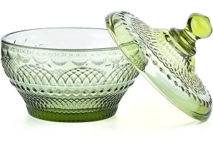 Sungmor Vintage Embossed Glass Candy Storage Jars w/Lid, Small Decorative Colorful Candy Dishes Green Cookie Container, Prett