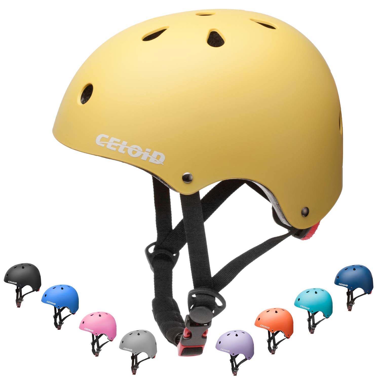 CELOID Kids Bike Helmet,Youth Skateboard Helmets for Ages 8-10-14 Years Boys Girls,Adjustable Multi-Sport Bicycle Skateboarding Football Roller Skating Scooter Rollerblade Balance Bike Helmet,Yellow