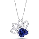 AFFY Heart Shape Simulated Birthstone Paw Print Pendant Necklace with 18" Rope Chain in 14k Gold Plated 925 Sterling Silver – Gift for Women Jewelry