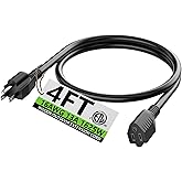 HUANCHAIN 4 FT 16 Gauge Black Indoor Outdoor Extension Cord Waterproof, Flexible Cold Weather 3 Prong Electric Cord Outside, 13A 1625W 125V 16AWG SJTW, ETL Listed