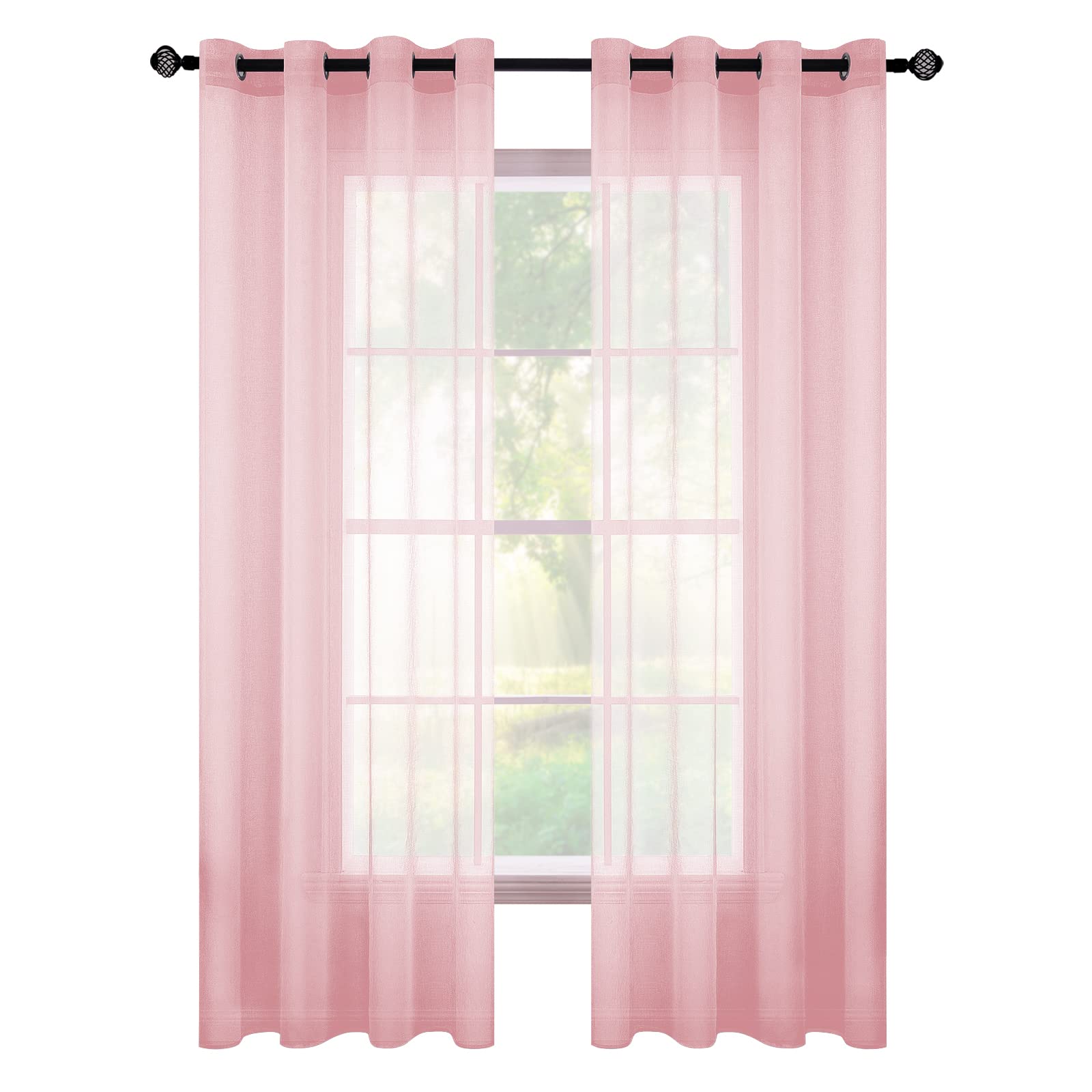 MIULEE 2 Panels Sheer Window Curtains Elegant Window Voile Panels/Drapes/Treatment for Bedroom Living Room 54''W x 110''L Grommet Top Pink