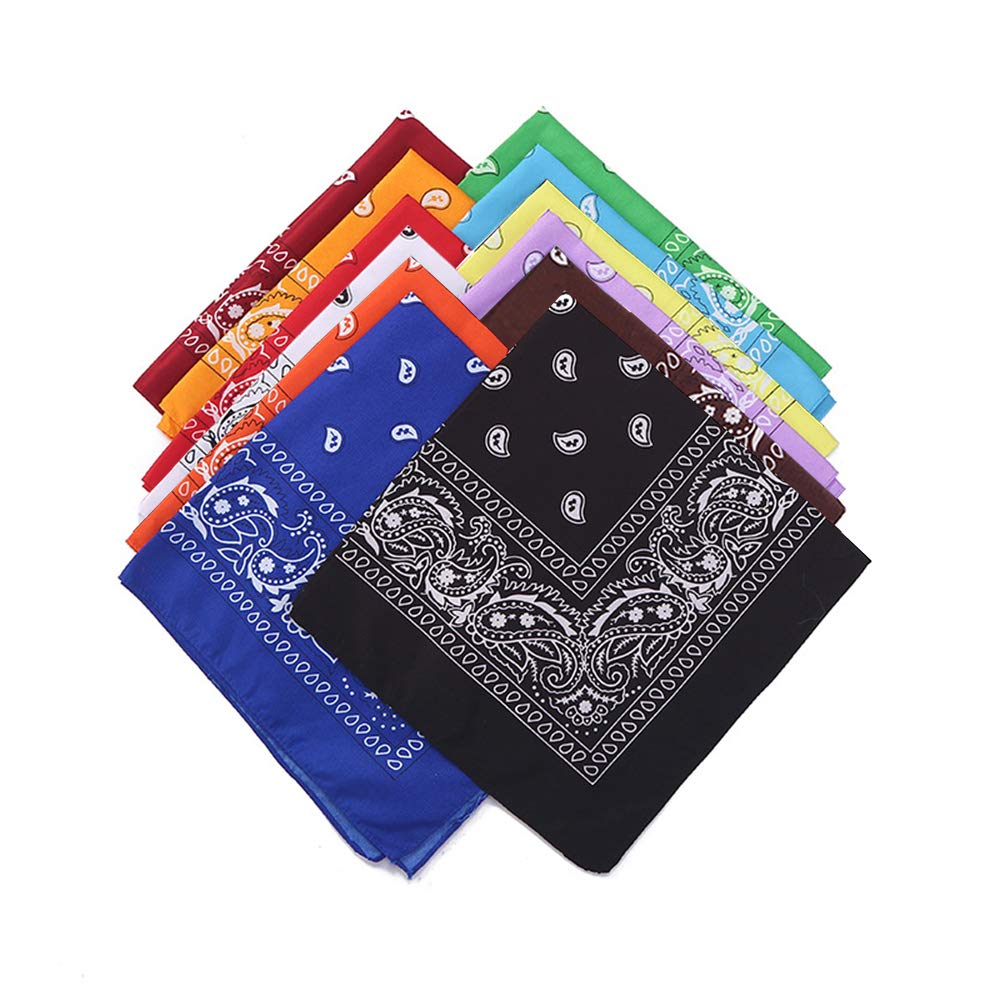 THETAG Bandanas, 12PCS Paisley Bandanas Multifunction Colored Cycling Headband Neckerchief Handkerchief for Men Women Hip-Hop Sporting（12 Colors）