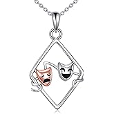 HOPEEZZ Comedy Tragedy Masks Necklace for Women Sterling Silver Mask Necklace Comedy Tragedy Masks Pendant Jewelry for Women