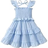 Toddler Girl Summer Dress Kids Ruffle Sleeve Floral Layered Dresses for Little Girls Smock Outfits Casual Beach Sundress