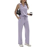 FUNYYZO Women's Outfits Lounge Sets Two Piece Casual Sleeveless 2026 Vacation Summer V-Neck Dressy Collared Tracksuit