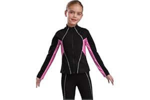 dPois Kids Girls Warm Fleece Figure Ice Skating Jacket Full Zip Training Practice Skating Sweatshirts Coats