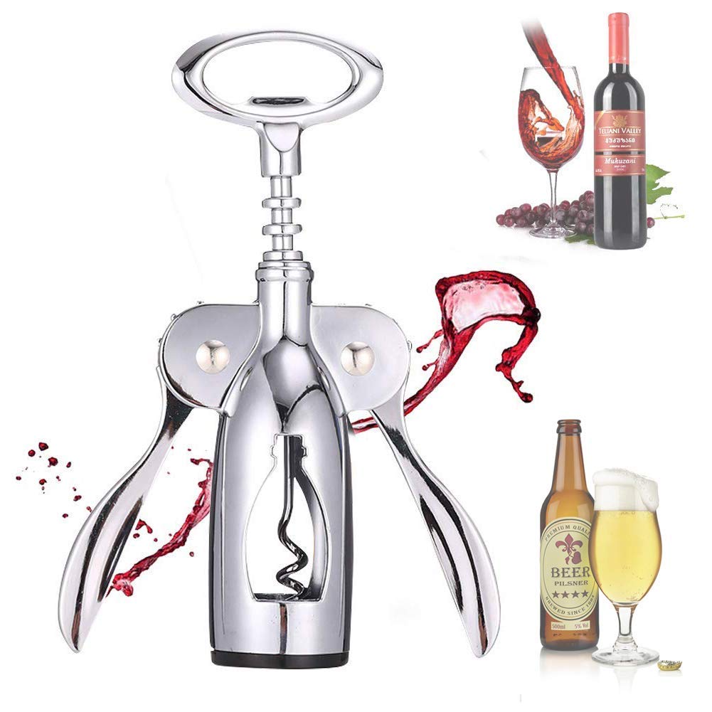 Wing Corkscrew Wine Opener, 2in1 Multifunctional Red Wine and Beer Remover, Stainless Steel & Zinc Alloy Material, Bar/Kitchen/Restaurant Tools, Silver