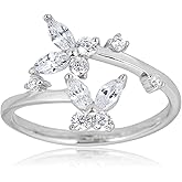AVORA 925 Sterling Silver Adjustable Butterfly Toe Ring with Simulated Diamond CZ