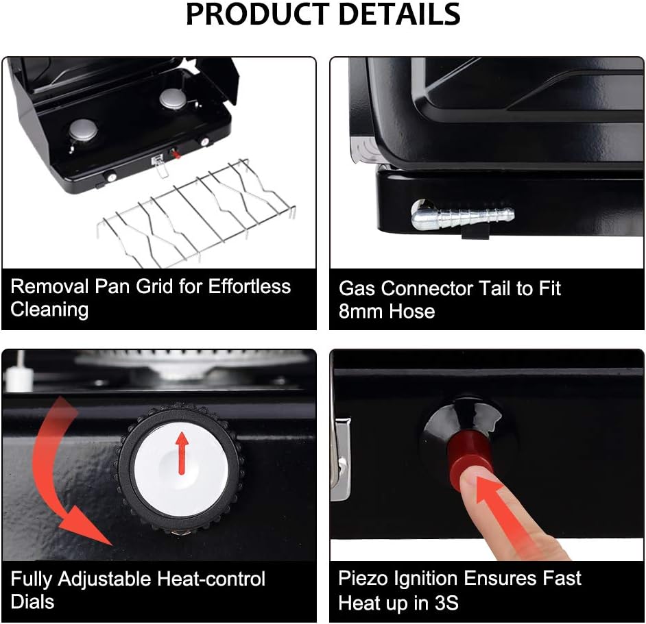 Camplux JK-8620 Portable 2 Burners Camping Stove, Outdoor Foldable Camp Gas Stove 2.4kW - Image 4