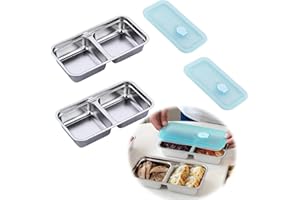 Lqucwepp 2 Pack Metal Bento Box Snack Containers,Reusable Stainless Steel Lunch Box for People,Double Compartment Snack Conta