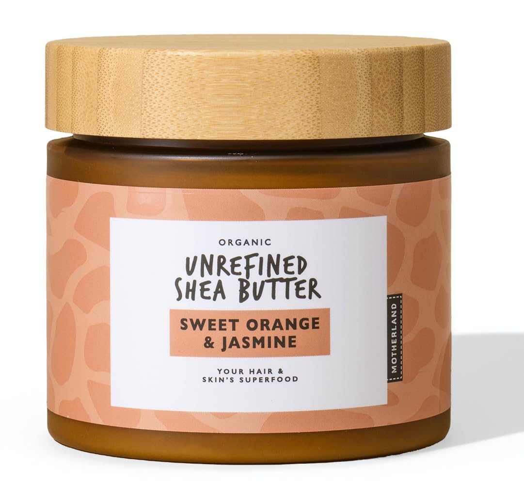 Motherland Organics Unrefined Shea Butter 400G Sweet Orange & Jasmine - African Moisturiser for Dry Skin, Hands, Lips, Stretch Marks, Eczema - Natural, Raw & Vegan - for Men, Women & Babies