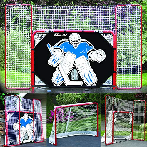 EZ Goal 2 in. Folding Steel Hockey Goal with Backstop - Shooter Tutor & Targets - On Goal Net) (Renewed)
