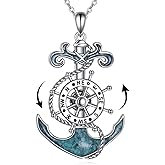 ZADIUA Anchor Necklace 925 Sterling Silver Turquoise Compass Pendant Necklace Compass Jewelry Gifts for Women Men