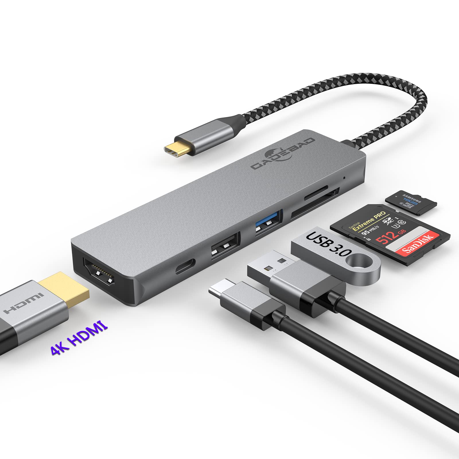 USB C ハブ 6-in-1 アダプタ タイプc GADEBAO 4k hdmi type c ドッキングステーション マルチポート usb ハブ type-c 高速データ転送 4K対応HDMI＋100W急速PD充電＋USB3.0/2.0ポート+SD&TFカード スロット搭載 thunderbolt3/4対応 タイプc ハブ MacBook Air/Pro、iPad Pro等商品画像