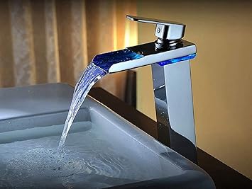 Sumerain S1381cm Handle Single Hole Led Waterfall Vessel Faucet