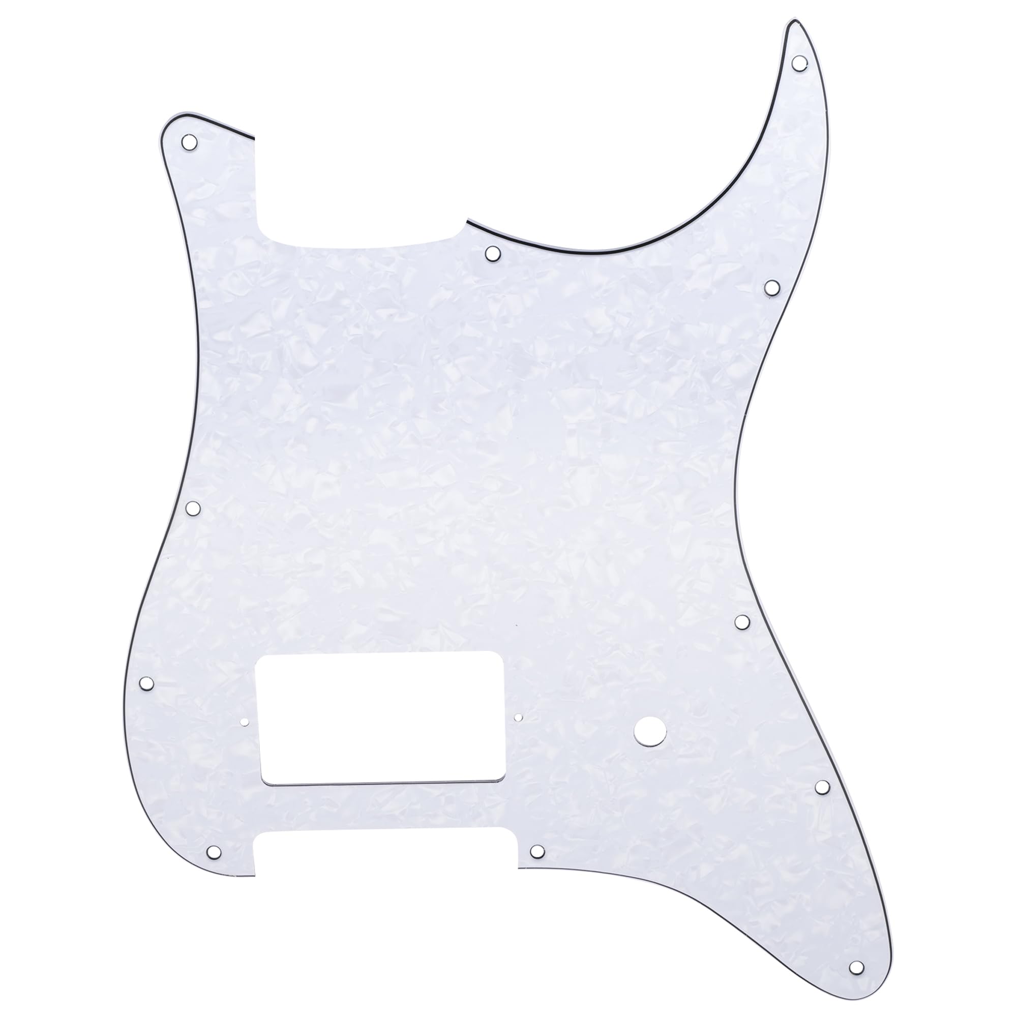 Musiclily Pro 11 Holes ST Strat One Humbucker Guitar Pickguard Scratch Plate for USA/Mexico Fender Tom Delonge Stratocaster Electric Guitar, 4Ply White Pearl