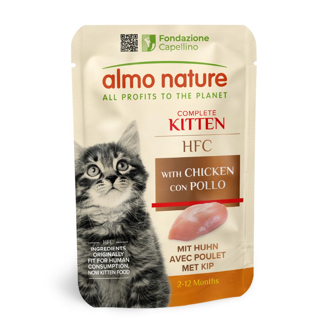 almo nature HFC Kitten - Complete Wet Food for Cats - Chicken - Human Grade, Monoprotein, Gluten Free - 55g, Pack of 24