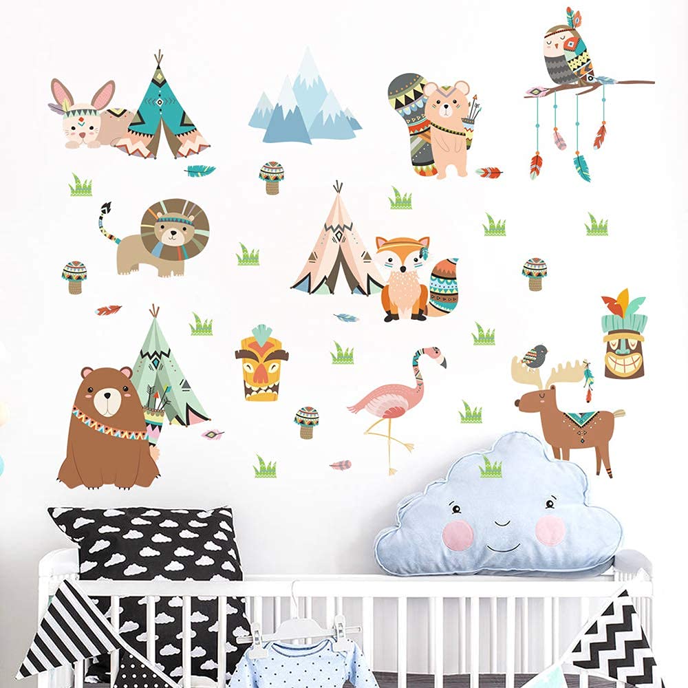 BuerHomie Nursery Decor, African Animals Wall Stickers for Child's Bedroom Decor, Adhesive and Removable, Nursery Wall Art for Baby's/Boy's/Girl's/Kid's Bedroom