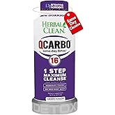 Herbal Clean Qcarbo16 Same-Day Detox Cleanse Drink (16 fl oz) - Grape Flavor Full Body Cleanse* Detox Drink for Moderate Toxin Level*, Vitamin B2 and Vitamin B12 for Men & Women