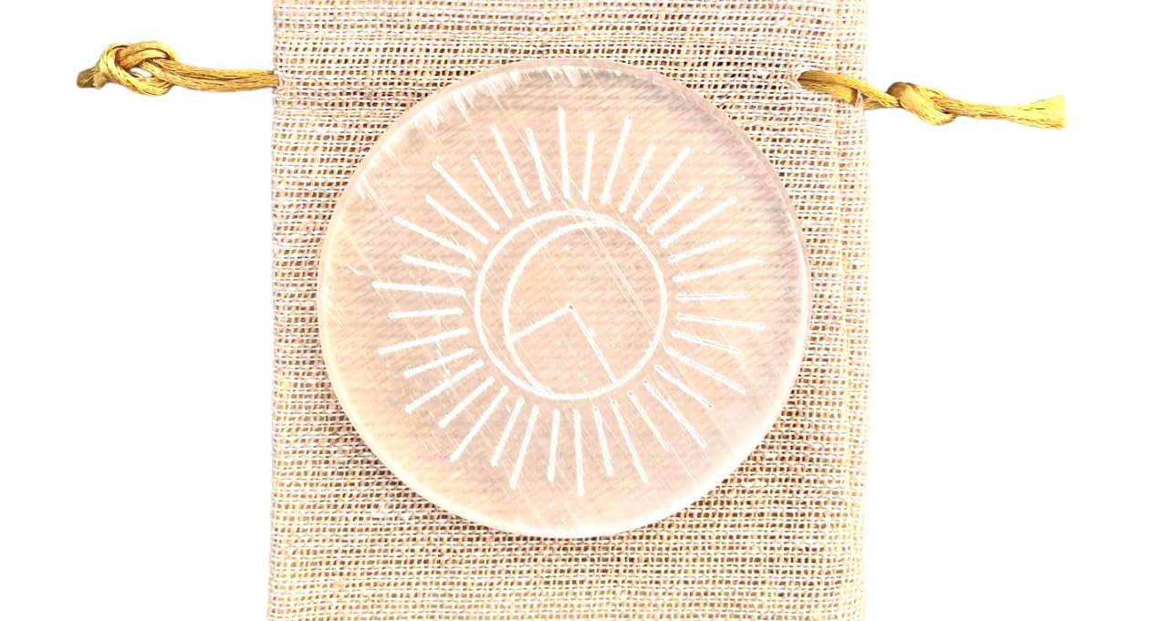 crystalmiracle Selenite Round Etched Charging Reiki Plate Healing Feng Shui Men Women Gift Energy Wellness