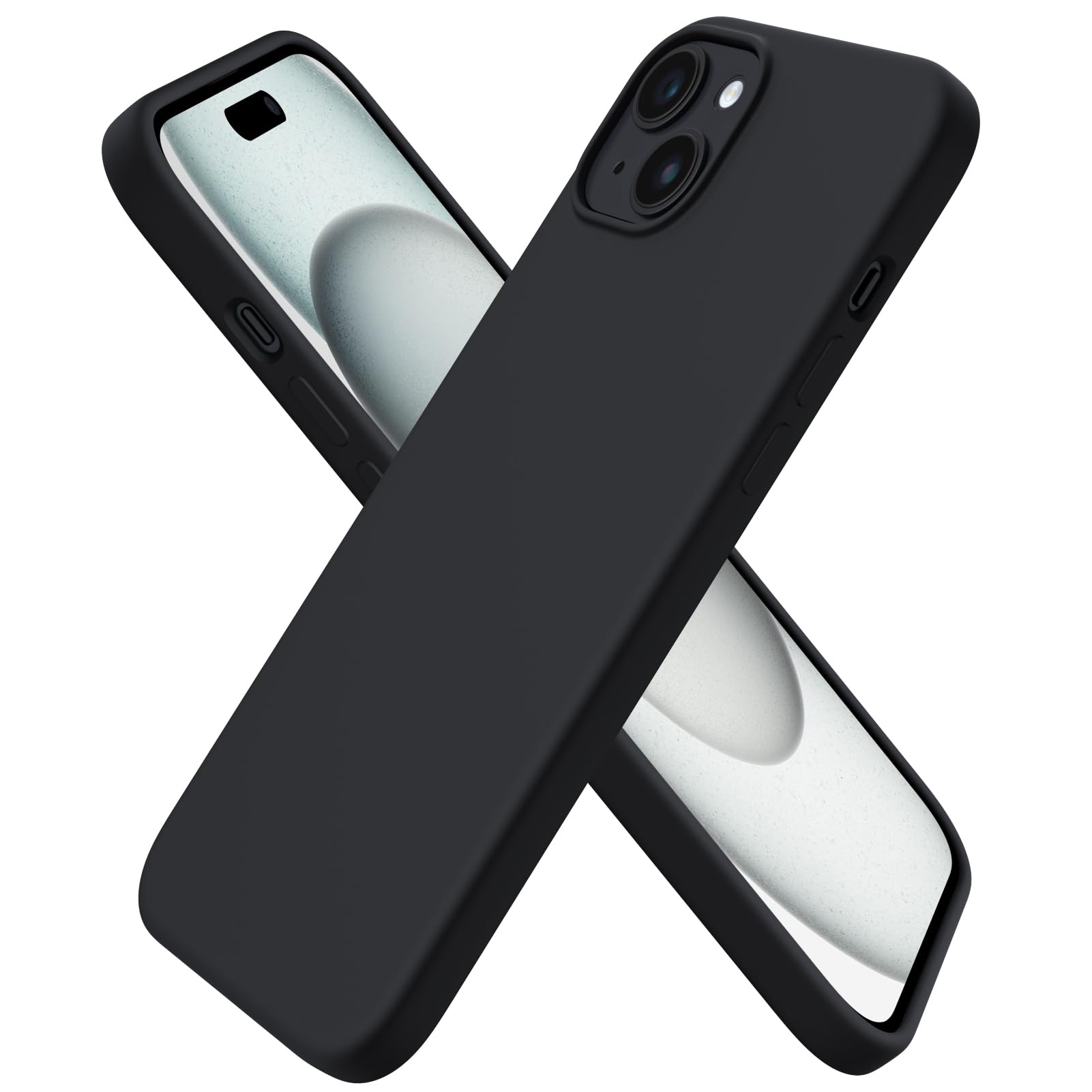 View 1 of ORNARTO Compatible with iPhone 15 Plus Case 6.7", Slim Liquid Silicone 3 Layers Full Covered Soft Gel Rubber Cover Protective Phone Case with Anti-Scratch Microfiber Lining-Black