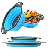 Collapsible colander, 2 foldable kits, DLD Food Grade Silicone Kitchen Strainer Space-saving foldable filter colander, sizes 