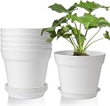 T4U 17cm Plastic Plant Pots 6-Pack with Saucer White Indoor Outdoor