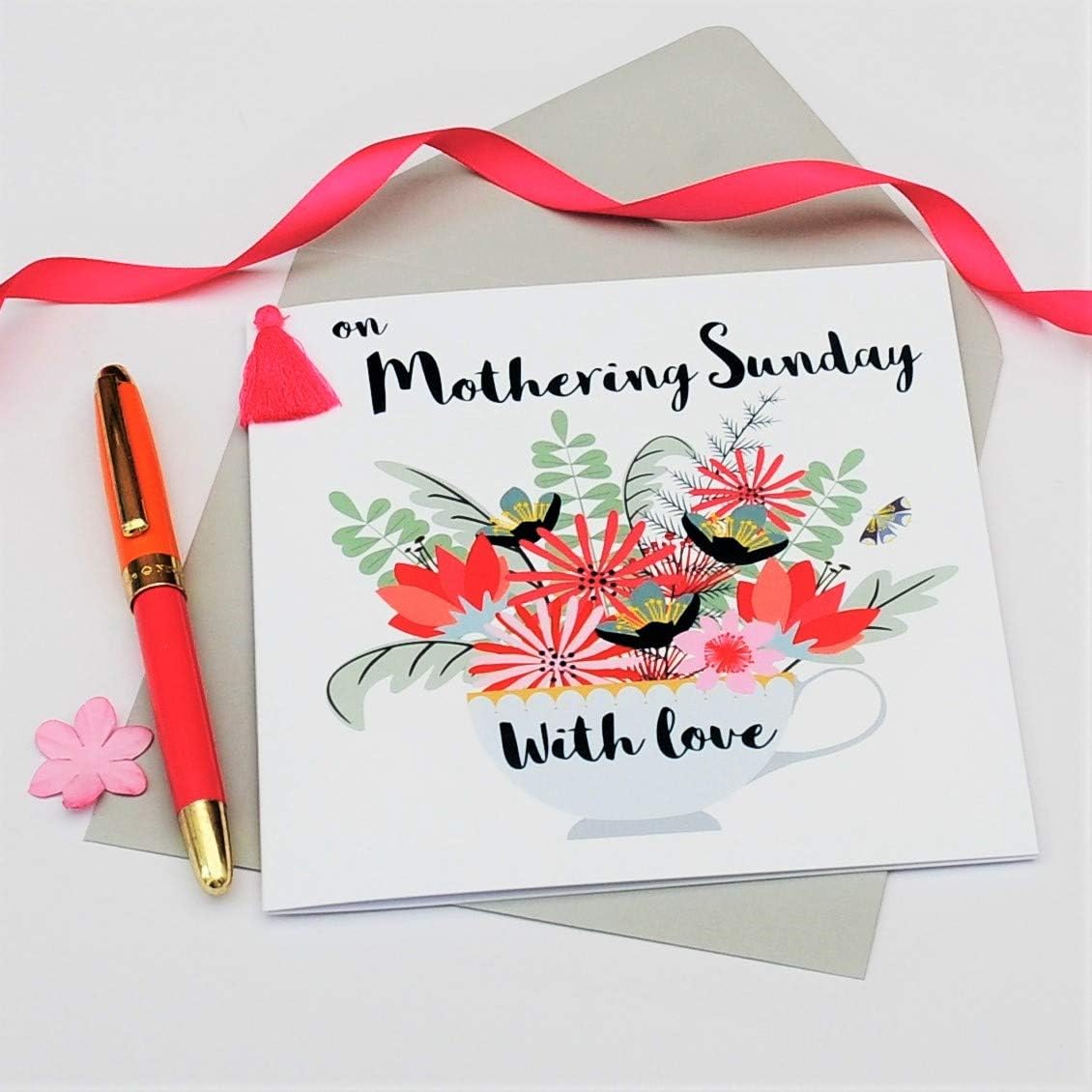 Claire Giles Greeting Cards, Happy Mother's Day Card, Teacup Design Mothering Sunday Greeting Card, Embellished with a Colourful Tassel - Image 3