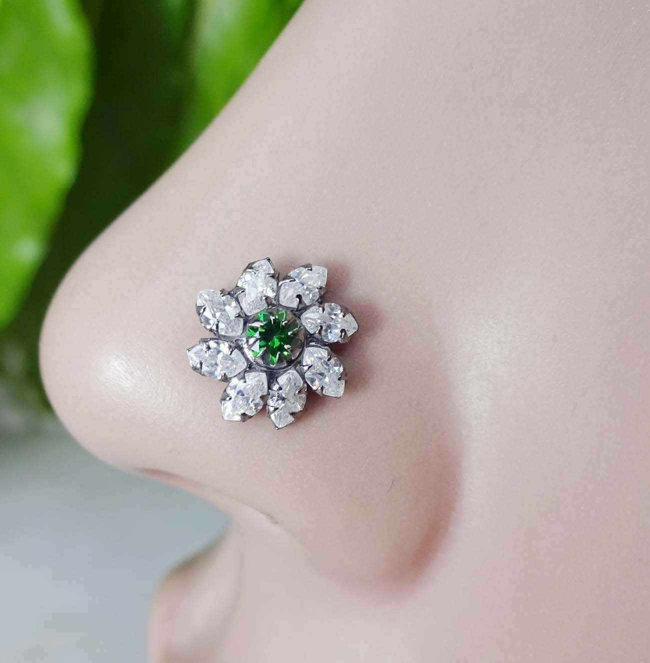 Flower Nose Stud,Emerald Nose Stud,Black Nose Stud,Indian Nose Stud,Unique Nose