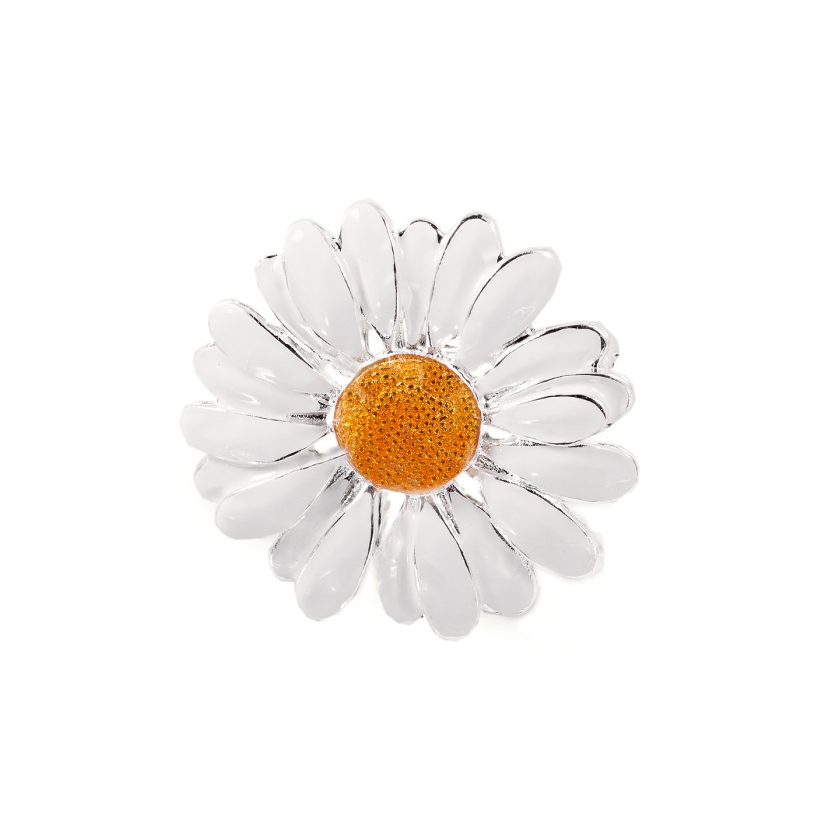 Silver Plated Flower Daisy Pin Enamel Brass Brooch