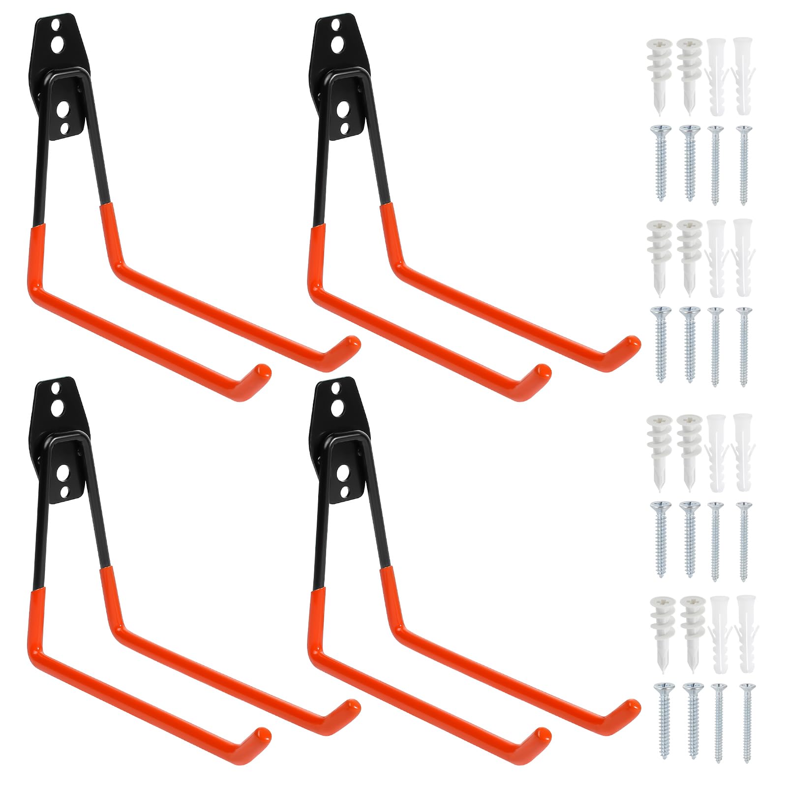 Faankiton 4PCS Garage Hooks, Universal Heavy Duty Steel Garage Storage Hooks Set, Wall-Mounted Utility Hooks and Hangers, Heavy Duty Steel Garage Storage Brackets (Large, Orange)