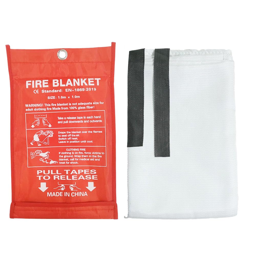 Ram® Large 1M X 1M Fire Blanket With Loops Office Kitchen Safety Home Fire Blanket Wall Mountable Emergency Fire Blanket