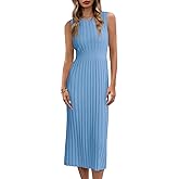 Danedvi Women's Knit Midi Tank Dress Sleeveless Ribbed Crew Neck Fall Bodycon Casual Basic Going Out Dresses