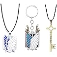 Ealipoi Aot Cosplay Shingeki No Kyojin Necklace Wings of Freedom Anime Eren Keychain Accessories 3pcs