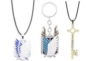 Ealipoi Aot Cosplay Shingeki No Kyojin Necklace Wings of Freedom Anime Eren Keychain Accessories 3pcs
