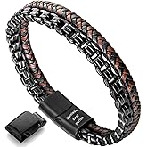 murtoo Mens Bracelet leather and Steel, Stainless Steel Chain and Leather Bracelets for Men