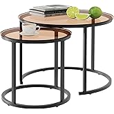 aboxoo Nesting Coffee Table Set of 2, Small Round Glass Nesting Tables for Living Room Bedroom, Accent Tea Table with Metal F