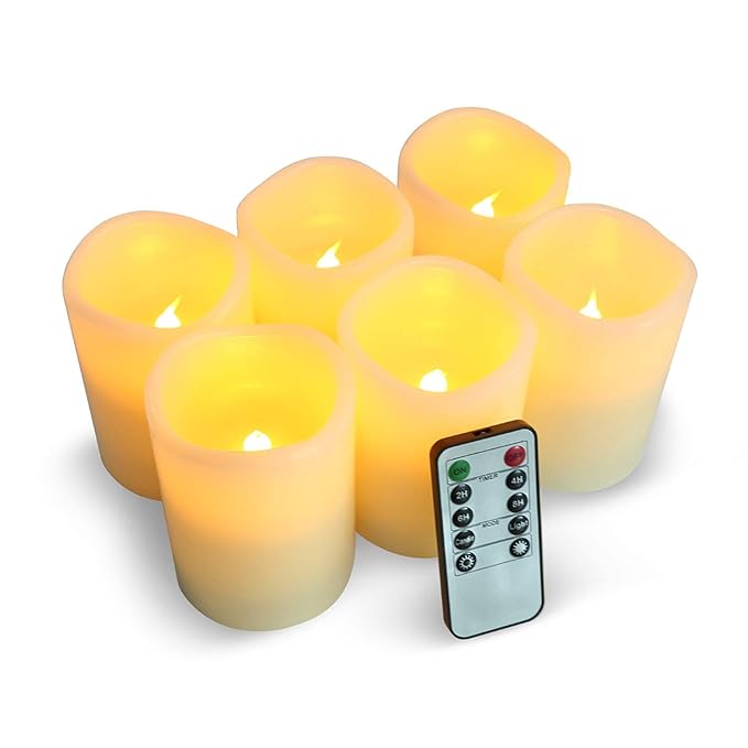 LED Kerzen,Flammenlose Kerzen 200 Stunden Dekorations-Kerzen-Säulen im 6er Set (3''*4''). Realistisch flackernde LED-Flammen 