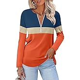 ORANDESIGNE Women's Long Sleeve Shirts Fall Zipper Tops Tunics Ladies Casual Tees Blouses