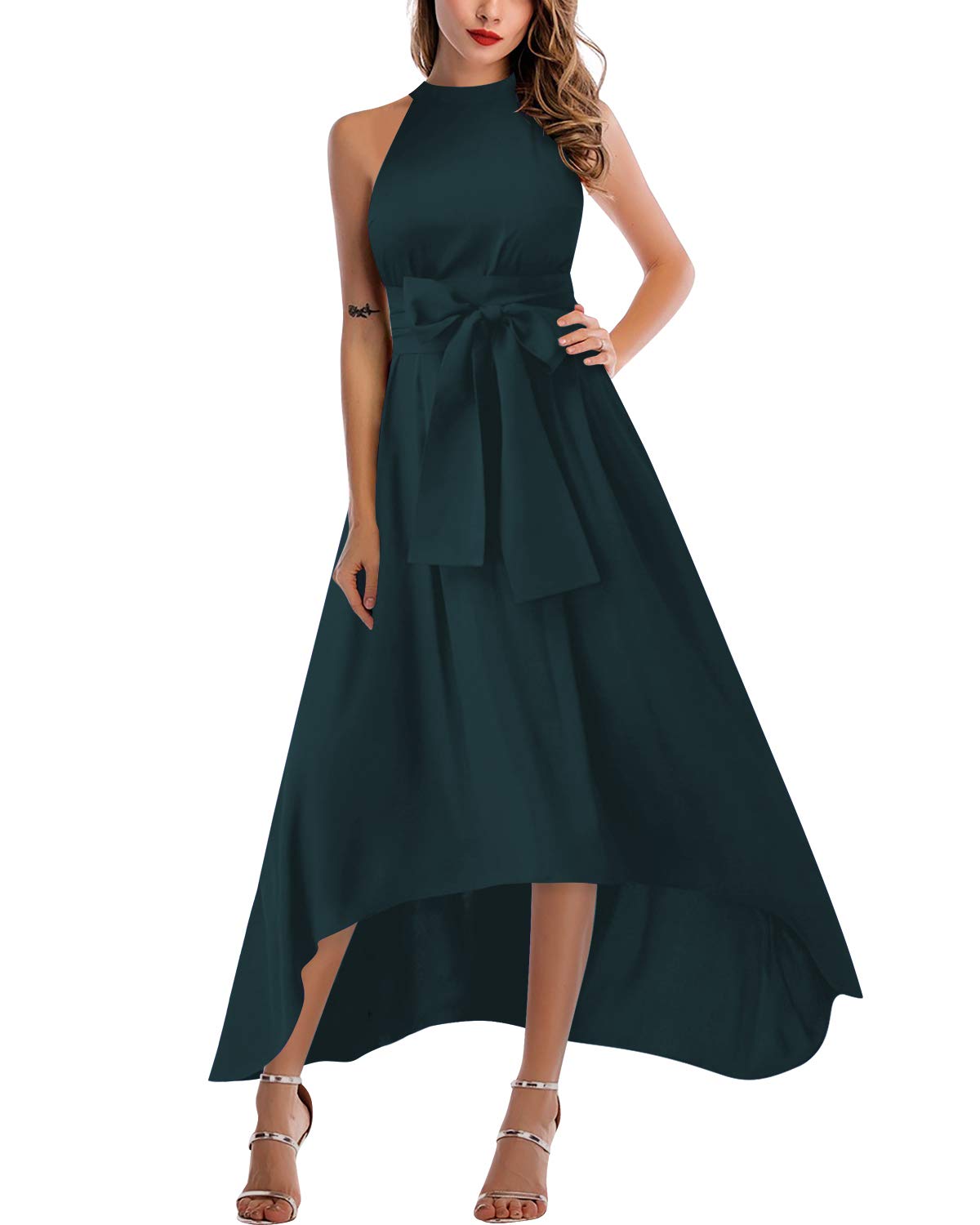 SOLERSUN Women's Elegant Jacket+Belt+Dress Formal Asymmetrical Long