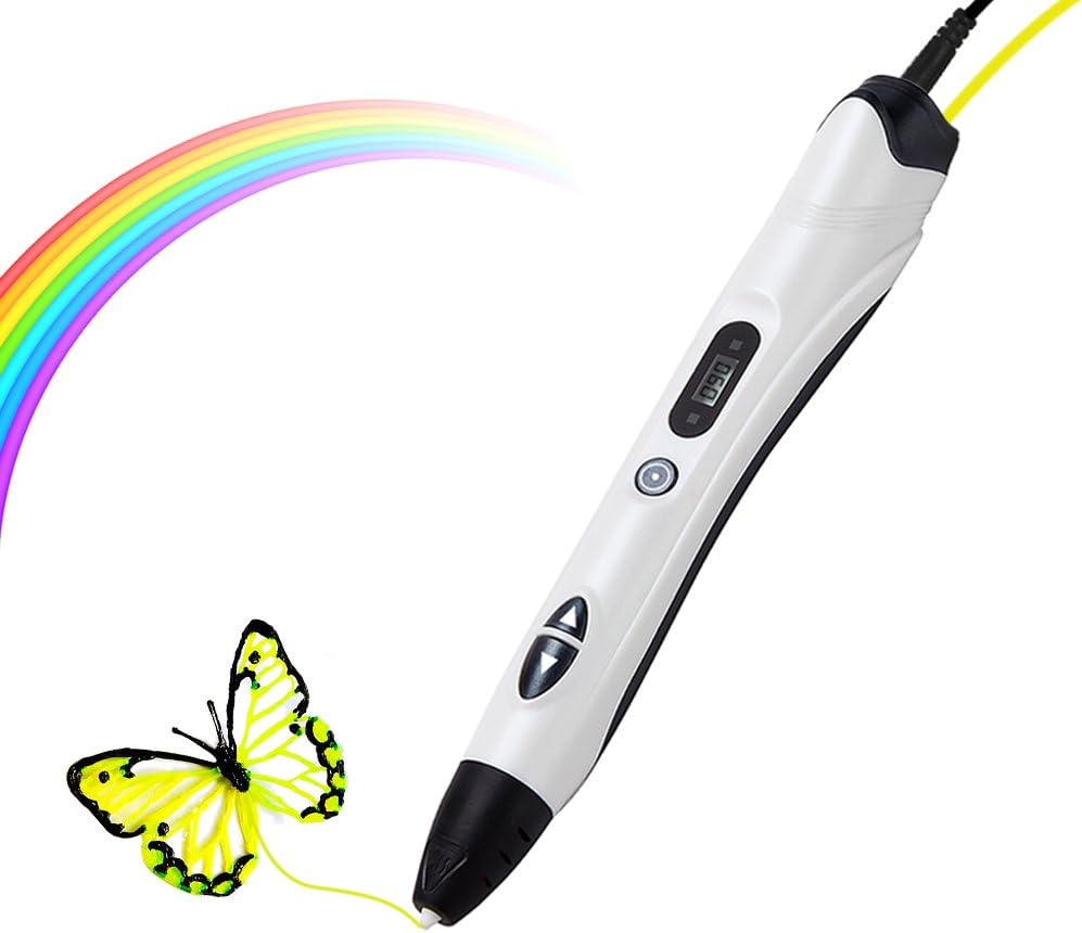 3D Printing Pen for Kids, SYTIVE 3D Drawing Pen with LCD Screen and Stand, 1.75mm PCL Filament Included - White
