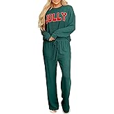 Opemiby Women Pajamas Set Loungewear Ribbed Long Sleeve Top and Pants with Pockets Lounge Pj Set Sleepwear