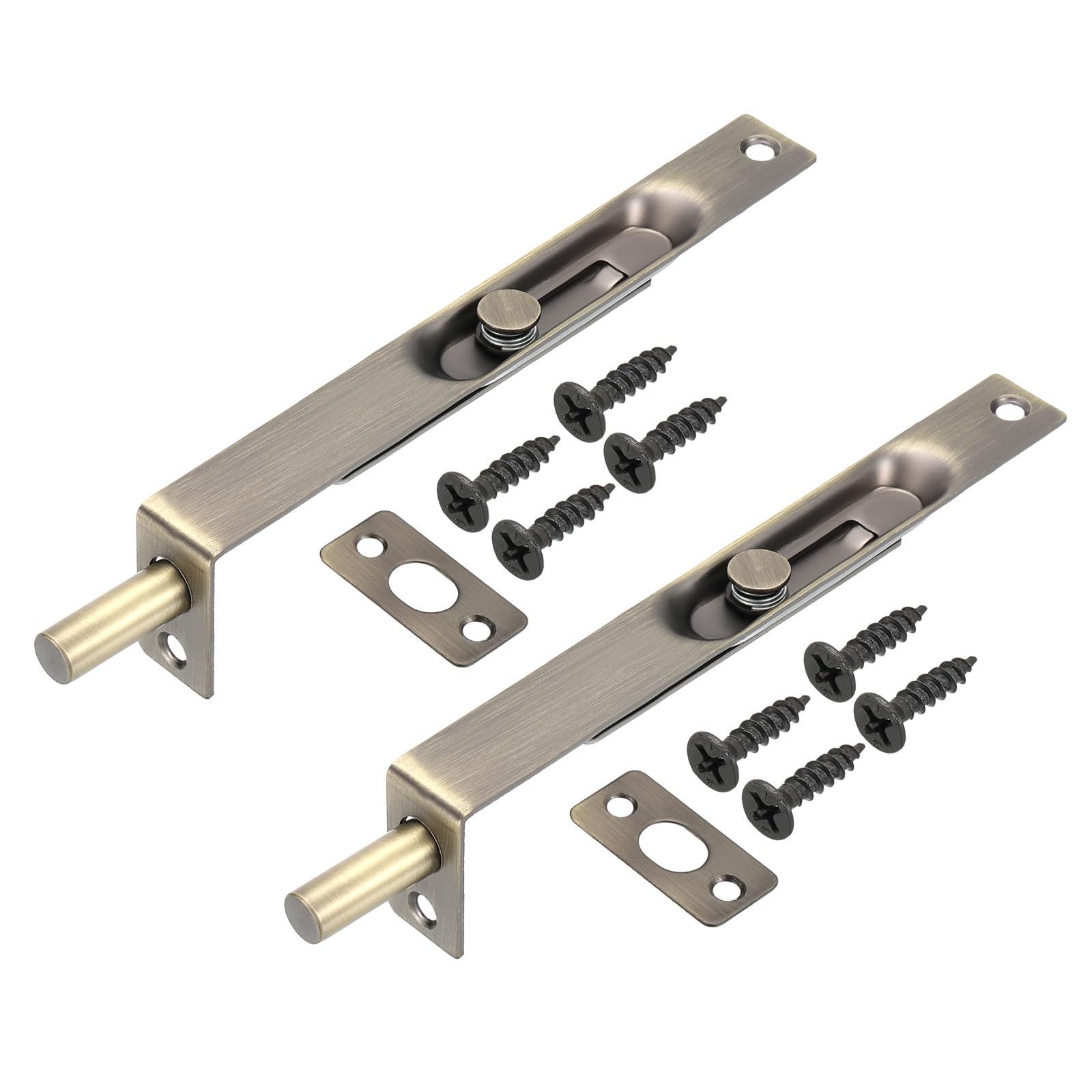 PATIKIL Flush Bolt 6" x 0.71", 2 Pcs Stainless Steel French Door Lock Concealed Slide Double Door Latch for Wood Composite Double Door, Bronze