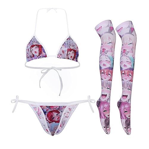 Sexy Cute Lingerie Set for Women Japanese Manga Cosplay Bikini Suit Anime  Kawaii Ahego Face Outfits with High Stocking in Saudi Arabia