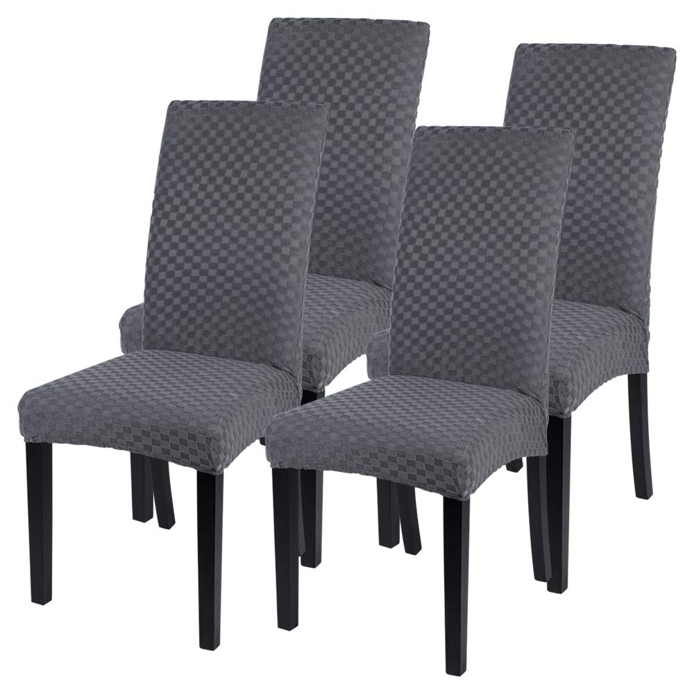 papasgix Stretch Chair Cover, 4 Pieces Jacquard Washable Dining Room Chair Cover for Dining Room Bouquet Wedding Modern Hotel, Restaurant Decor, Dark Grey