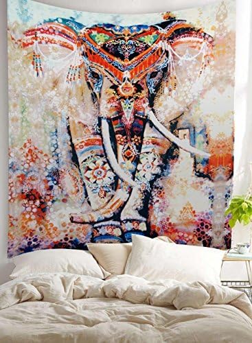 Pertongty Indian Flower Elephant Mandala Tapestry Wall Hanging Bedspread Throw Hippie Boho Decoration (Small/59" X 51", Pattern 01)