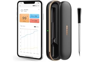 INKBIRD Wireless Meat Thermometer INT-11P-B, Bluetooth Meat Thermometer Wireless for Grilling Smoking, IP67 Waterproof Smart Meat Probe for BBQ Grill Smoker Rotisserie Rechargeable Box Gifts for Men