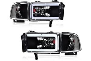 PIT66 Pair Headlight LED Light Strip w/o Bulbs Compatible with Dodge Ram 1500 1994-2001/Ram 2500 3500 1994-2002 (Not Fit Sport & Ram Van Model) Headlamps Clear Lens Black Housing Clear Refelector