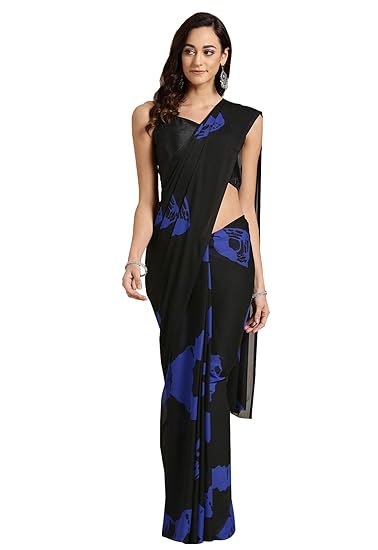 Poly Georgette Black Printed Womens Saree